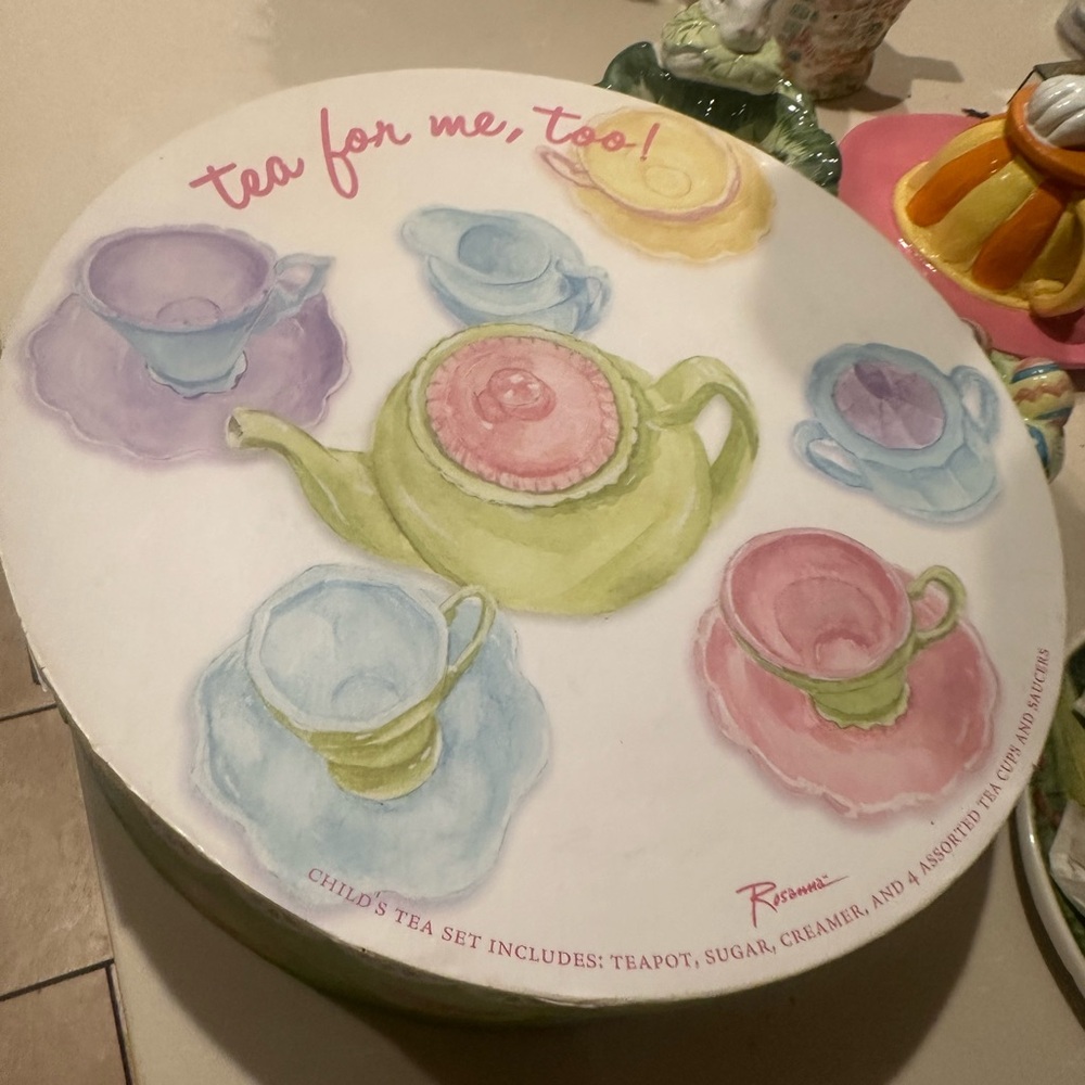 Tea For Me  Tea Set Box with Pastel Teapot Design .